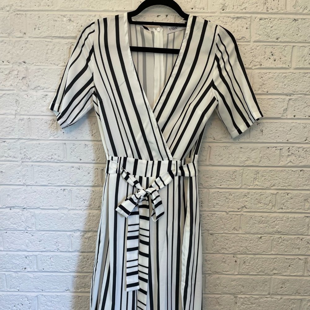 Etiquette Black and White Striped Jumpsuit (Small)